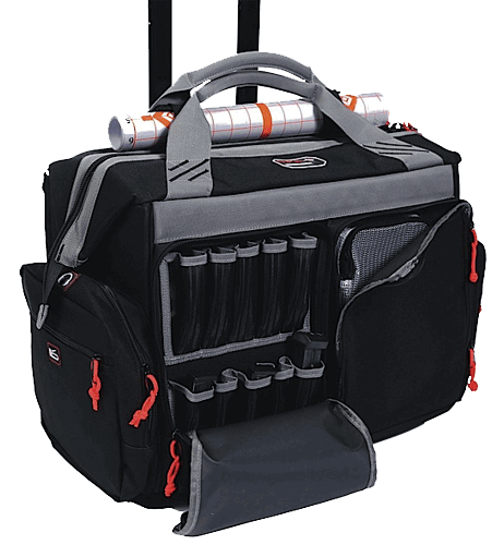 GPS Bags 2215RB Rolling Black Canvas with Telescoping Handle Ball Bearing Wheels Lockable Zippers & Foam Cradle Holds 4 Handguns