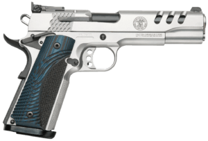 Smith & Wesson 170343 1911 Performance Center  Full Size Frame 45 ACP 8+1 5 Blued Precision Crown Stainless Steel Barrel  Matte Serrated w/Ports Stainless Steel Slide  & Frame w/Beavertail  Custom Wood G10 Grip  Ambidextrous”