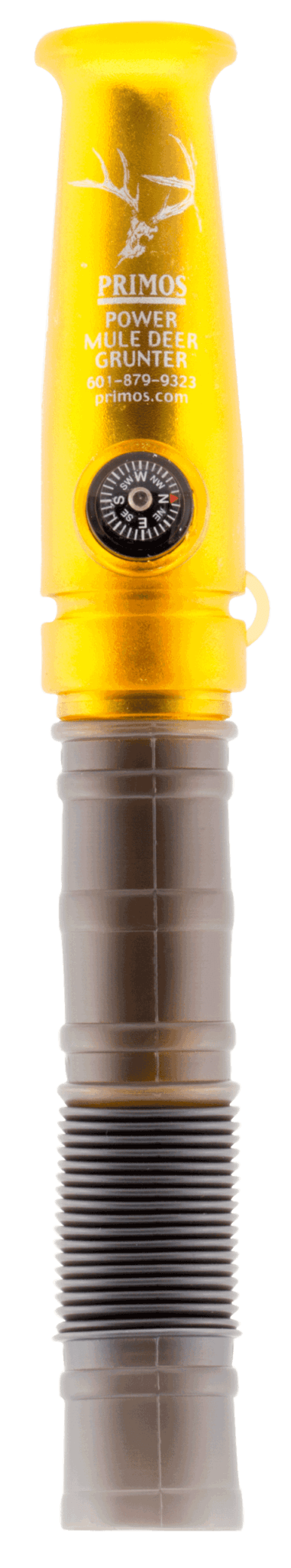 Primos 736 Power  Grunter Call Double Reed Mule Deer Sounds Attracts Blacktail/Mule Deer Features Built in Compass Black/Gold