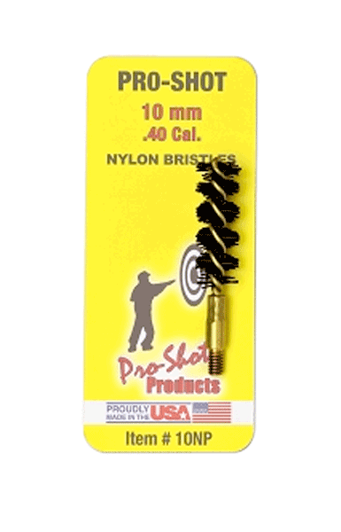 Pro-Shot 10NP Bore Brush .40/ 10mm Cal Pistol #8-32 Thread Nylon Bristles Brass Core Pro-Shot 10NP Bore Brush .40/ 10mm Cal Pistol #8-32 Thread Nylon Bristles Brass Core