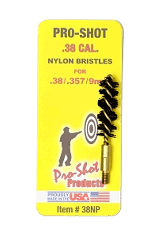 Pro-Shot 38NP Bore Brush 9mm Pistol #8-32 Thread Nylon Bristles Brass Core Pro-Shot 38NP Bore Brush 9mm Pistol #8-32 Thread Nylon Bristles Brass Core