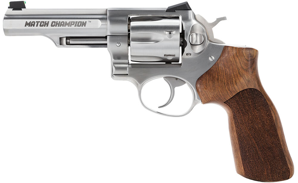 Ruger 1754 GP100 Match Champion 357 Mag 4.20″ Half-Lug Barrel 6rd Cylinder Satin Stainless Steel Frame Hogue Stippled Hardwood Grip Novak LoMount Rear Sight Transfer Bar Safety Ruger 1754 GP100 Match Champion 357 Mag 4.20″ Half-Lug Barrel 6rd Cylinder Satin Stainless Steel Frame Hogue Stippled Hardwood Grip Novak LoMount Rear Sight Transfer Bar Safety