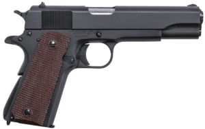 Auto-Ordnance 1911BKO 1911 45 ACP 5″ Barrel 7+1 Matte Black Carbon Steel Frame Serrated Slide Checkered Brown Polymer Grip Manual Safety