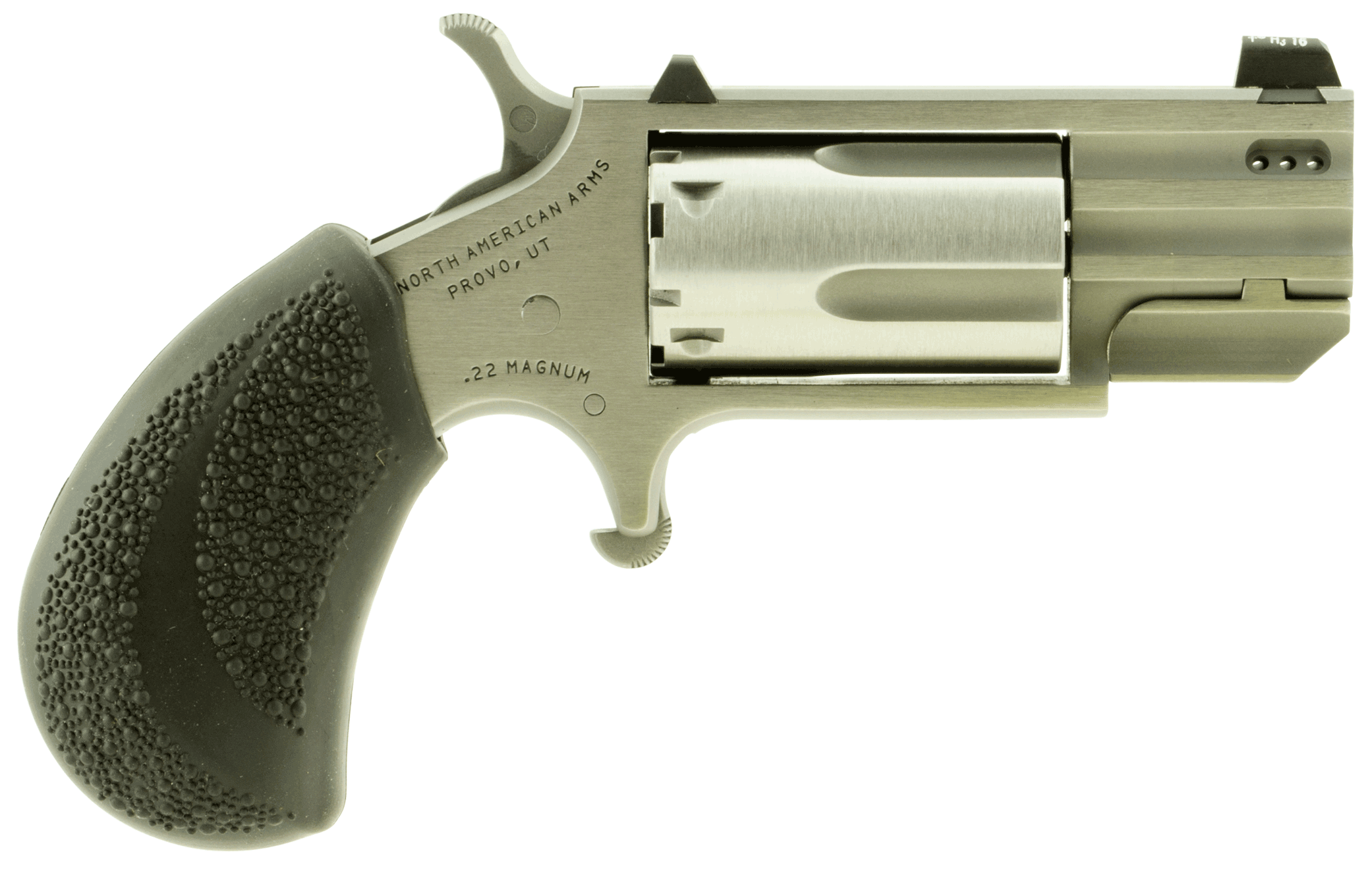 North American Arms PUGDP Pug 22 WMR Caliber with 1″ Ported Barrel 5rd Capacity Cylinder Overall Stainless Steel Finish Black Polymer Grip & XS White Dot Sight North American Arms PUGDP Pug 22 WMR Caliber with 1″ Ported Barrel 5rd Capacity Cylinder Overall Stainless Steel Finish Black Polymer Grip & XS White Dot Sight