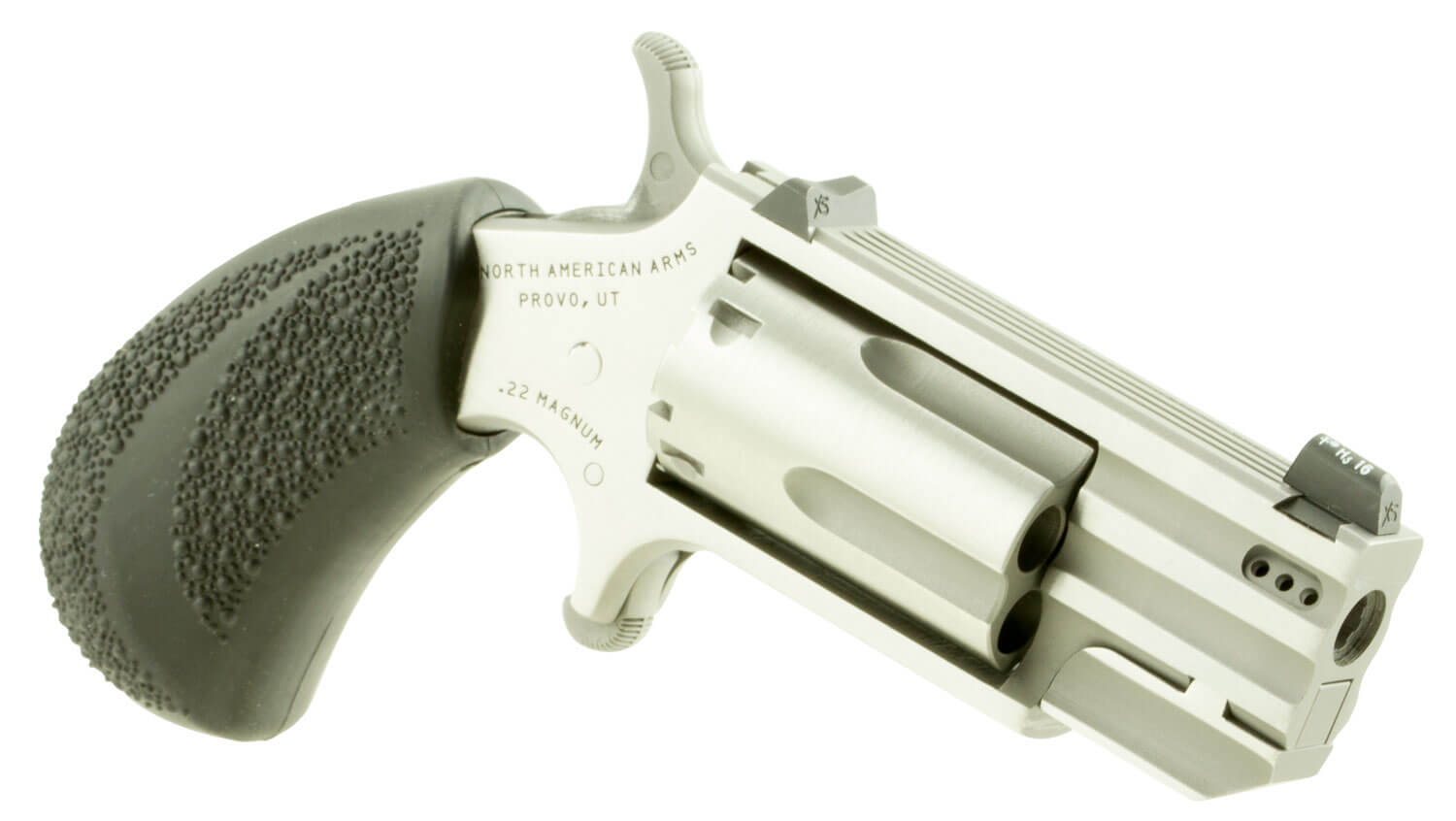 North American Arms PUGDP Pug 22 WMR Caliber with 1″ Ported Barrel 5rd Capacity Cylinder Overall Stainless Steel Finish Black Polymer Grip & XS White Dot Sight North American Arms PUGDP Pug 22 WMR Caliber with 1″ Ported Barrel 5rd Capacity Cylinder Overall Stainless Steel Finish Black Polymer Grip & XS White Dot Sight