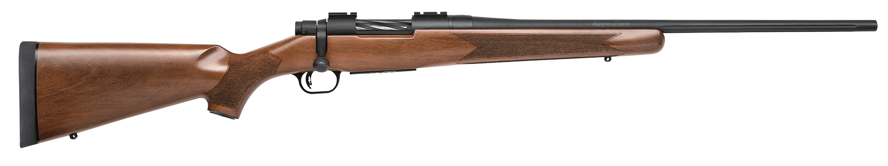 Mossberg 27835 Patriot 243 Win 5+1 22" Fluted Barrel w/Recessed Match Crown Matte Blued Metal Finish Spiral-Fluted Bolt Walnut Stock Drop Box Magazine Adjustable LBA Trigger