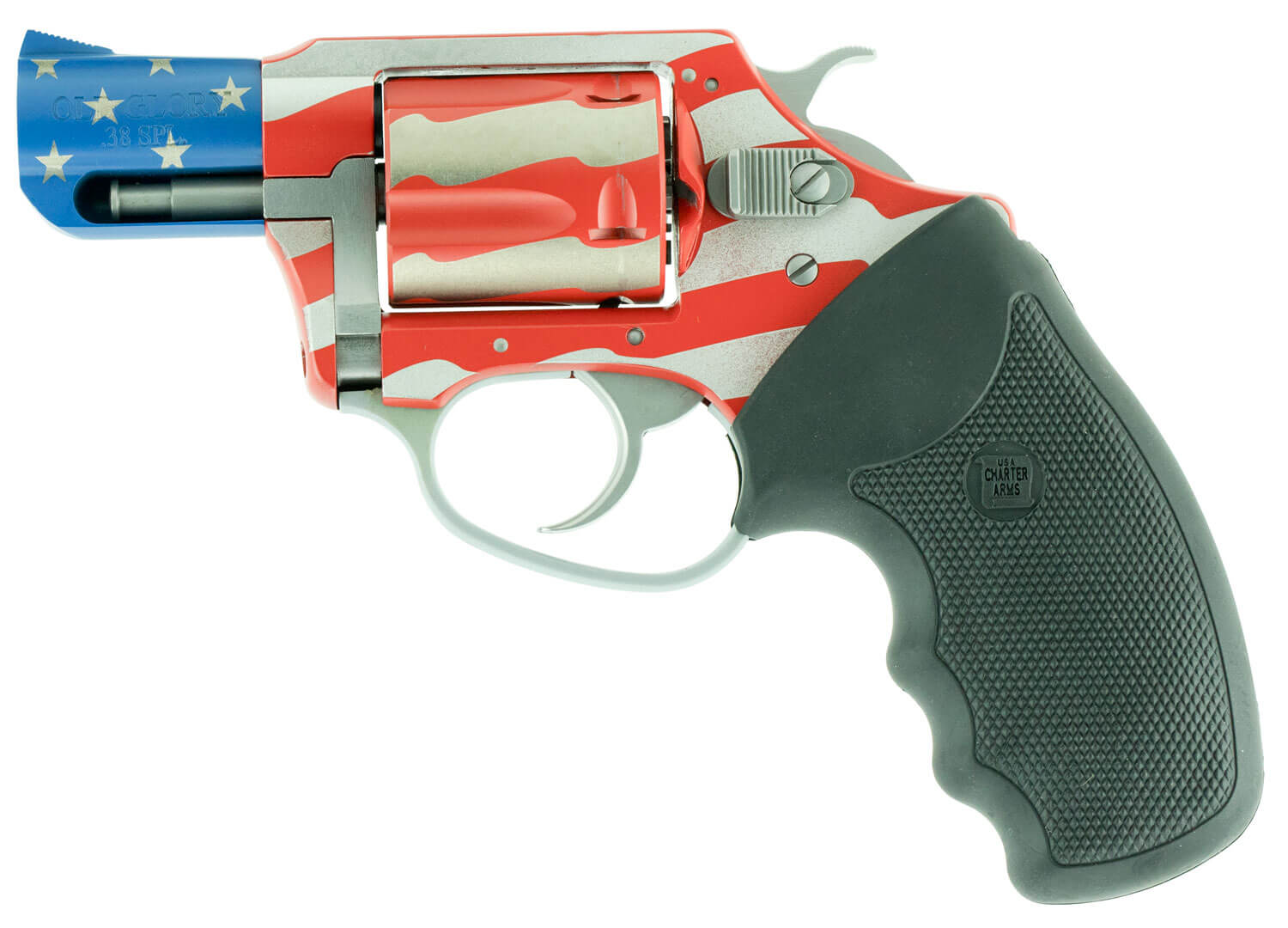 Charter Arms 23872 Undercover The Old Glory 38 Special 5rd 2″ Barrel Aluminum Frame American Flag Cerakote Finish Standard Hammer Finger Grooved Black Rubber Grip Charter Arms 23872 Undercover The Old Glory 38 Special 5rd 2″ Barrel Aluminum Frame American Flag Cerakote Finish Standard Hammer Finger Grooved Black Rubber Grip