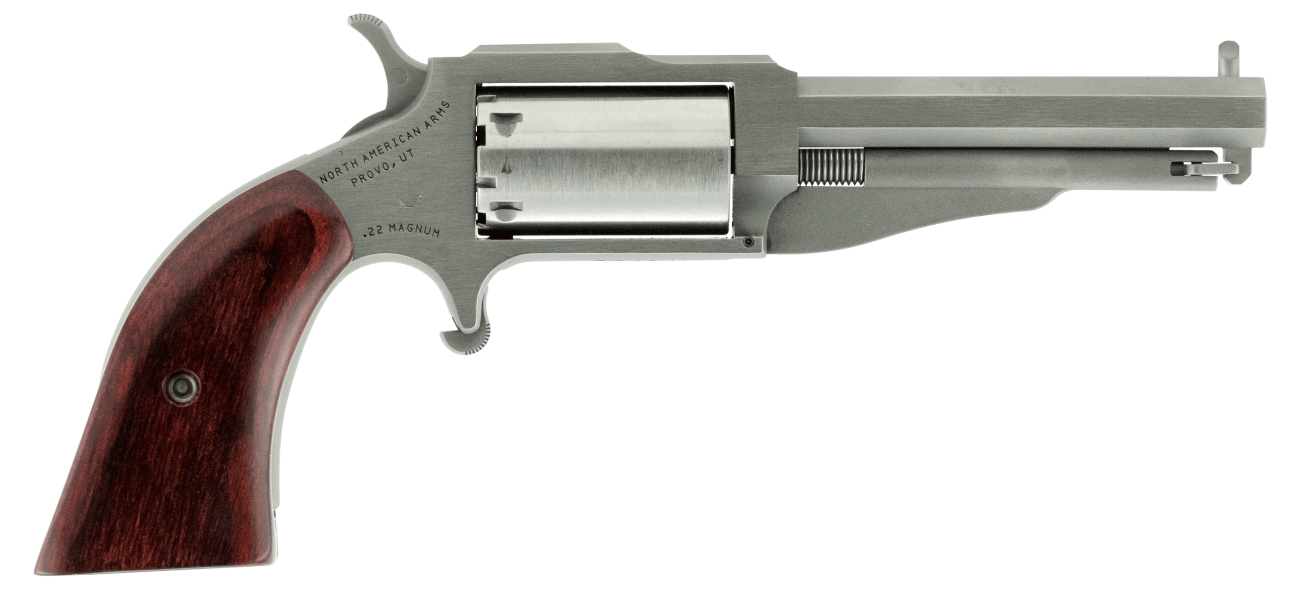 North American Arms 19603C 1860 The Earl 22 LR or 22 MWR Caliber with 3" Barrel 5rd Capacity Cylinder Overall Stainless Steel Finish & Rosewood Boot Grip Includes Cylinder