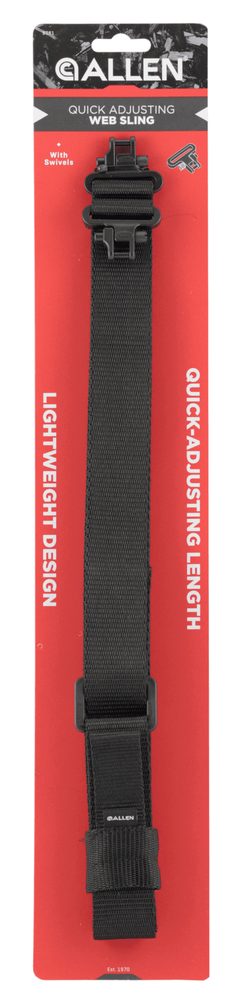 Allen 8061 Quick Adjusting Sling made of Black Nylon with 26″-33″ OAL 1.25″ W Adjustable Design * Swivels for Rifles