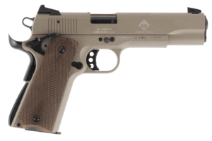 GSG GSG2210M1911T 1911 22 LR 10+1 5″ Threaded Barrel Tan Serrated Slide & Zinc Alloy w/Beavertail Frame Double Diamond Walnut Grip