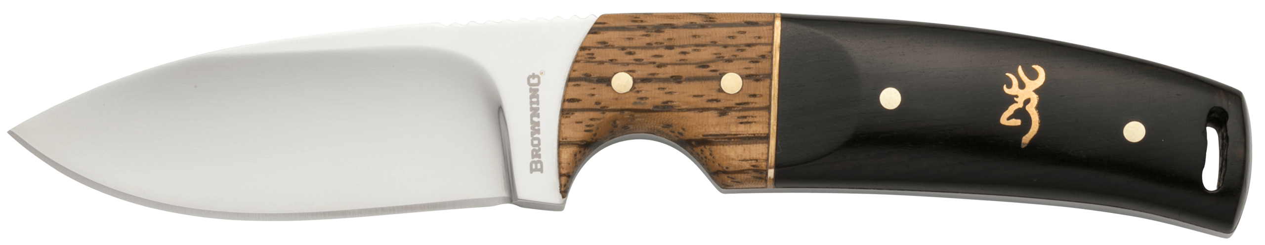 Browning 3220271 Buckmark Hunter EDC 3.13" Fixed Drop Point Plain Mirror Polished 8Cr14MoV SS Blade Black/Zebra Finger Grooved w/Brass Accents Hardwood Handle Includes Sheath