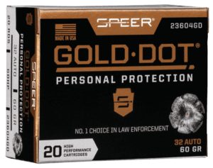 Speer 23604GD Gold Dot Personal Protection 32 ACP 60 gr Hollow Point 20rd Box