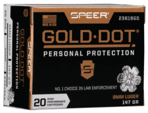 Speer 23619GD Gold Dot Personal Protection 9mm Luger 147 gr Hollow Point 20rd Box