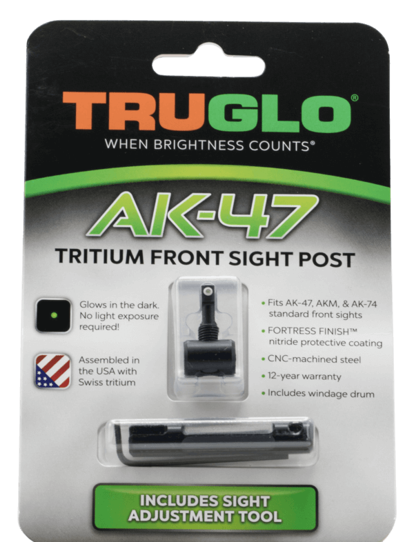TruGlo TG231AK1 Tritium Rifle Front Sight  Black-Green with White Outline  for AK-47  AKM  AK-74