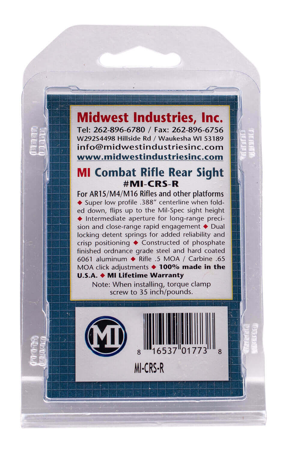 Midwest Industries MICRSR Combat Rifle Rear Flip Sight Black for AR-15 M16 M4 - Image 2