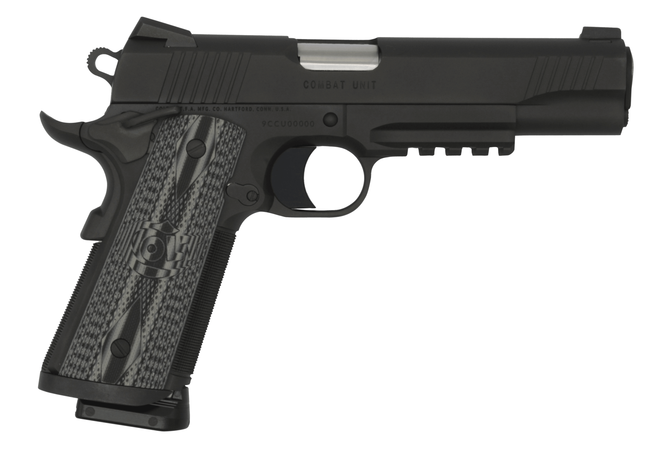 Colt Mfg O1080RGCCU CCU Rail Government 45 ACP 8+1 5" Stainless National Match Barrel Matte Black DLC Serrated Stainless Steel Slide & Frame w/Picatinny Rail Black Scalloped G10 Grip Ambidextrous