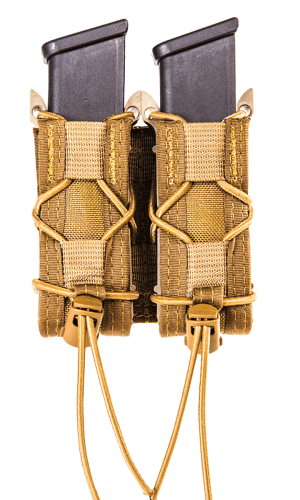 High Speed Gear 11PT02CB TACO Mag Pouch Double Coyote Brown Nylon MOLLE Belts 2" Wide Compatible w/ Pistol