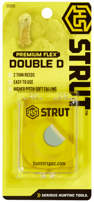 HS Strut 05905 Double D Double Reed Diaphragm Call Double Reed Turkey Hen Sounds Attracts Turkeys Yellow