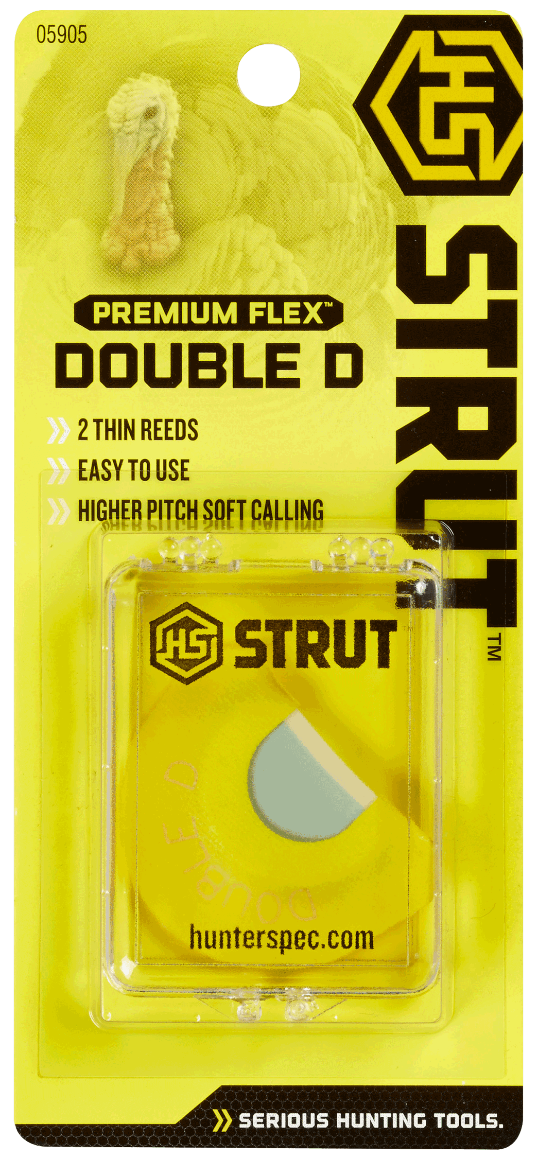 HS Strut 05905 Double D Double Reed Diaphragm Call Double Reed Turkey Hen Sounds Attracts Turkeys Yellow