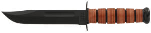 Ka-Bar 1217 USMC Fight/Utility 7″ Fixed Clip Point Plain Black 1095 Cro-Van Blade. Brown Leather Handle. Includes Sheath