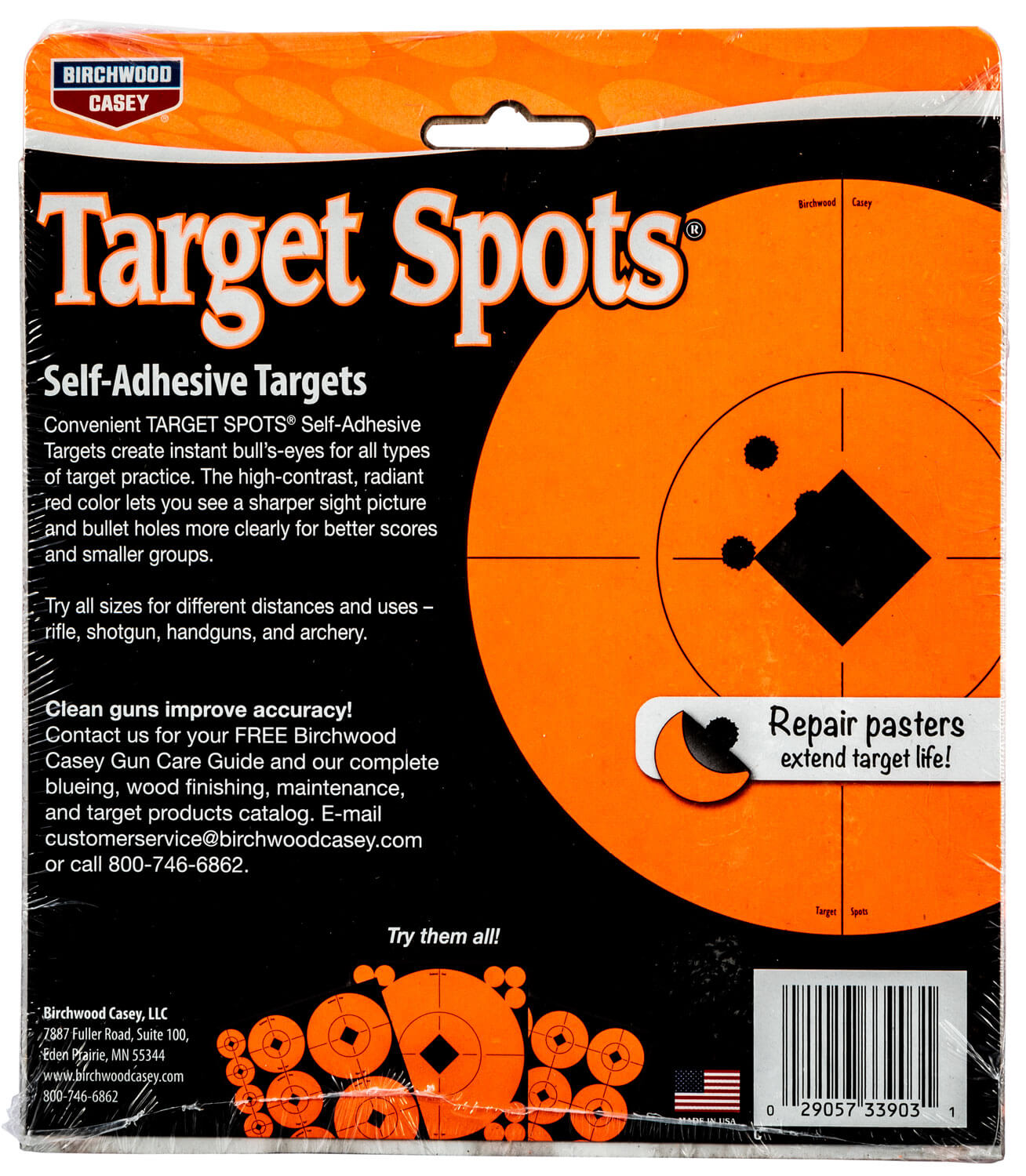 Birchwood Casey 33903 Target Spots Self-Adhesive Paper Black/Orange 3″ Bullseye Includes Pasters 40 Targets Birchwood Casey 33903 Target Spots Self-Adhesive Paper Black/Orange 3″ Bullseye Includes Pasters 40 Targets