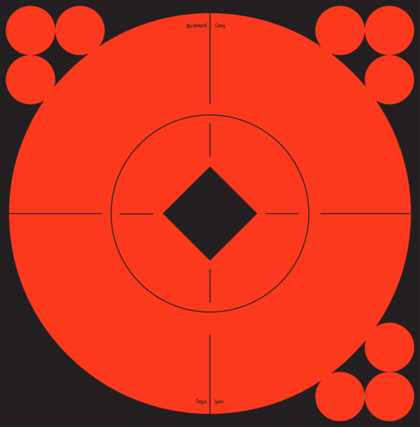Birchwood Casey 33906 Target Spots Self-Adhesive Paper Black/Orange 6″ Bullseye Includes Pasters 10 Targets Birchwood Casey 33906 Target Spots Self-Adhesive Paper Black/Orange 6″ Bullseye Includes Pasters 10 Targets