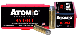 Atomic Ammunition 00434 Cowboy Action Precision Craft 45Colt 200gr Lead Round Nose Flat Point 50rd Box Atomic Ammunition 00434 Cowboy Action Precision Craft 45Colt 200gr Lead Round Nose Flat Point 50rd Box