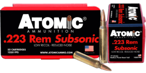 Atomic Ammunition 00429 Rifle Subsonic 223 Rem 77 gr Hollow Point Boat Tail 50rd Box Atomic Ammunition 00429 Rifle Subsonic 223 Rem 77 gr Hollow Point Boat Tail 50rd Box