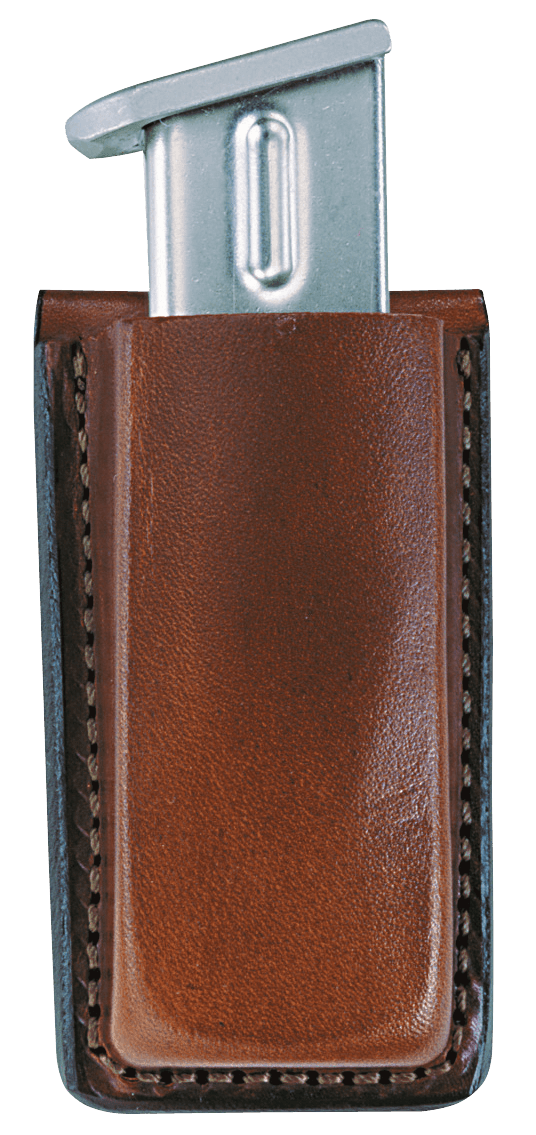 Bianchi 10734 Open Top Mag Pouch Single Tan Leather Belt Clip Compatible w/ 9mm/10mm/40/45 Belts 1.75" Wide
