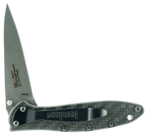 Kershaw 1660CF Leek  3″ Folding Drop Point Plain Stonewashed CPM 154 SS Blade Black Carbon Fiber Handle Includes Pocket Clip