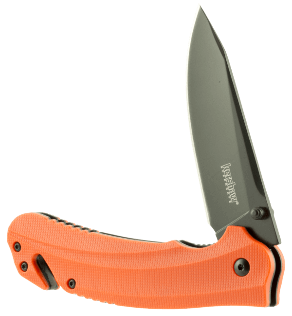 Kershaw 8650 Barricade  3.50″ Folding Drop Point Plain Black Oxide 8Cr13MoV SS Blade Orange Glass-Filled Nylon Handle Features Glass Breaker Includes Pocket Clip