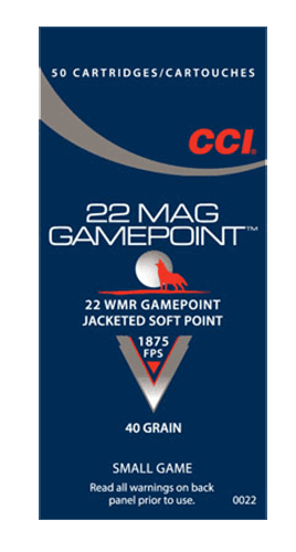 CCI 0022 Gamepoint Rimfire 22WMR 40gr Jacketed Soft Point 50rd Box CCI 0022 Gamepoint Rimfire 22WMR 40gr Jacketed Soft Point 50rd Box