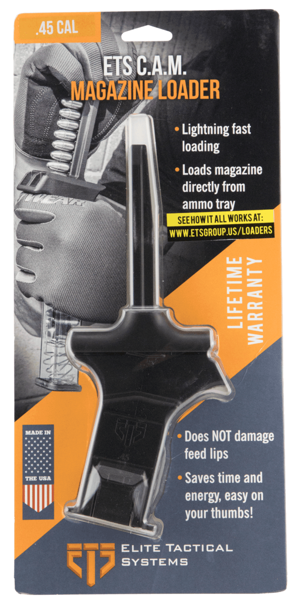 ETS Group ETSCAM45 C.A.M Mag Loader Double & Single Stack Style made of Polymer with Black Finish for 45 ACP Pistols
