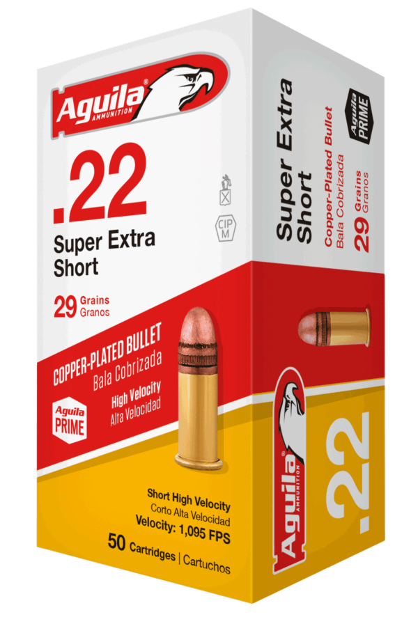 Aguila 1B220110 Super Extra Rimfire 22Short 29gr Copper Plated Solid Point 50rd Box