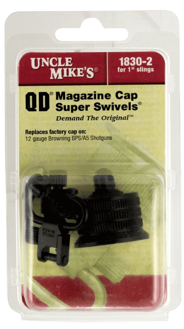 Uncle Mike’s 18302 Mag Cap Swivel Set made of Steel with Blued Finish  1″ Loop Size & Quick Detach Style for 12 Gauge Browning BPS  A5 Includes Two Super Swivels