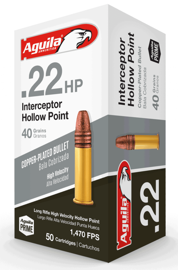 Aguila 1B220321 Interceptor Rimfire 22LR 40gr Copper Plated Hollow Point 50rd Box