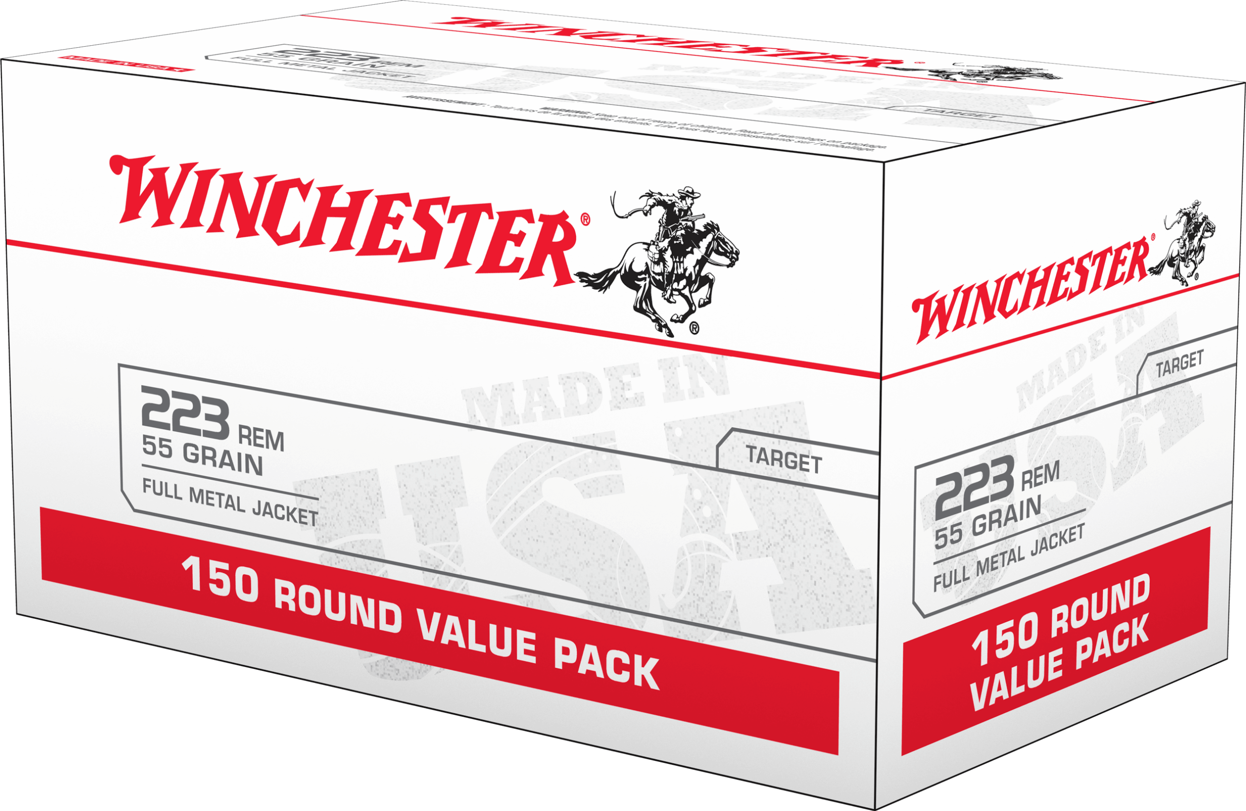 Winchester Ammo W223150 USA 223 Rem 55 gr Full Metal Jacket 150 Per Bx/ 4 Case Value Pack