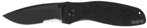 Kershaw 1670BLKST Blur  3.40″ Folding Drop Point w/Recurve Part Serrated Black DLC 14C28N Steel Blade Black Anodized Aluminum Handle Includes Pocket Clip