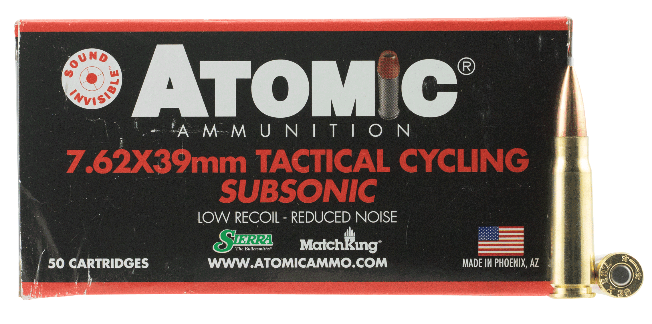 Atomic Ammunition 00474 Rifle Subsonic 7.62x39mm 220gr Hollow Point Boat Tail 50rd Box Atomic Ammunition 00474 Rifle Subsonic 7.62x39mm 220gr Hollow Point Boat Tail 50rd Box