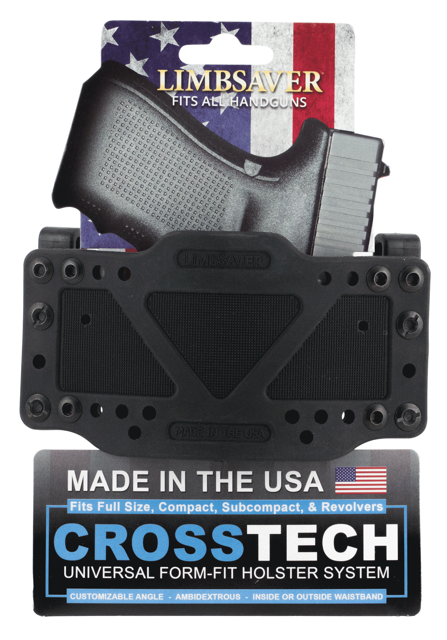 Limbsaver 12501 CrossTech IWB/OWB Black Polymer Belt Clip Fits Universal Handgun Ambidextrous