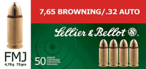 Sellier & Bellot SB32A Handgun 32 ACP 73 gr Full Metal Jacket 50rd Box Sellier & Bellot SB32A Handgun 32 ACP 73 gr Full Metal Jacket 50rd Box