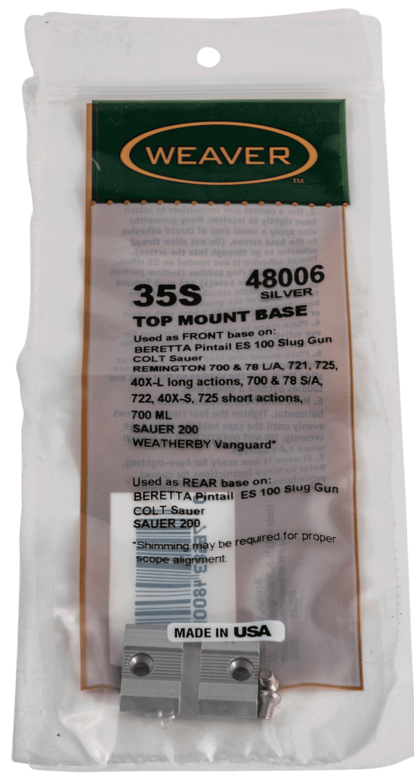 Weaver Mounts 48006 Top Mount Base For Rifle BSA/Colt/ Beretta/Moss/Rem/Wthby Silver Aluminum Weaver Mounts 48006 Top Mount Base For Rifle BSA/Colt/ Beretta/Moss/Rem/Wthby Silver Aluminum