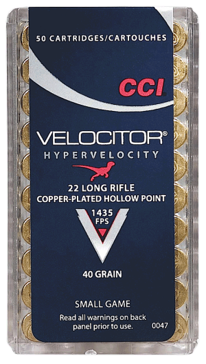 CCI 0047 Velocitor Rimfire 22LR 40gr Copper Plated Hollow Point 50rd Box