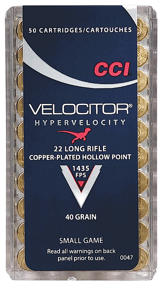 CCI 0047 Velocitor Rimfire 22LR 40gr Copper Plated Hollow Point 50rd Box