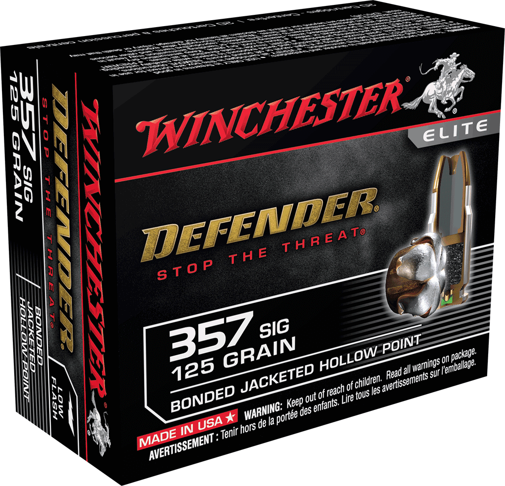 Winchester Ammo S357SPDB Defender 357 Sig 125 gr Bonded Jacket Hollow Point 20rd Box