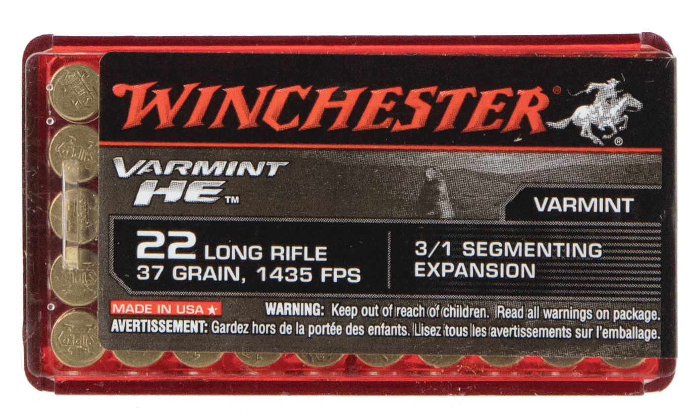 Winchester Ammo S22LRFSP Varmint HE 22 LR 37 gr 3/1 Segmenting Expansion 50rd Box Winchester Ammo S22LRFSP Varmint HE 22 LR 37 gr 3/1 Segmenting Expansion 50rd Box