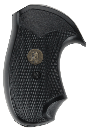 Pachmayr 03252 Compact Grip Checkered Black Rubber with Finger Grooves for S&W J Frame with Round Butt