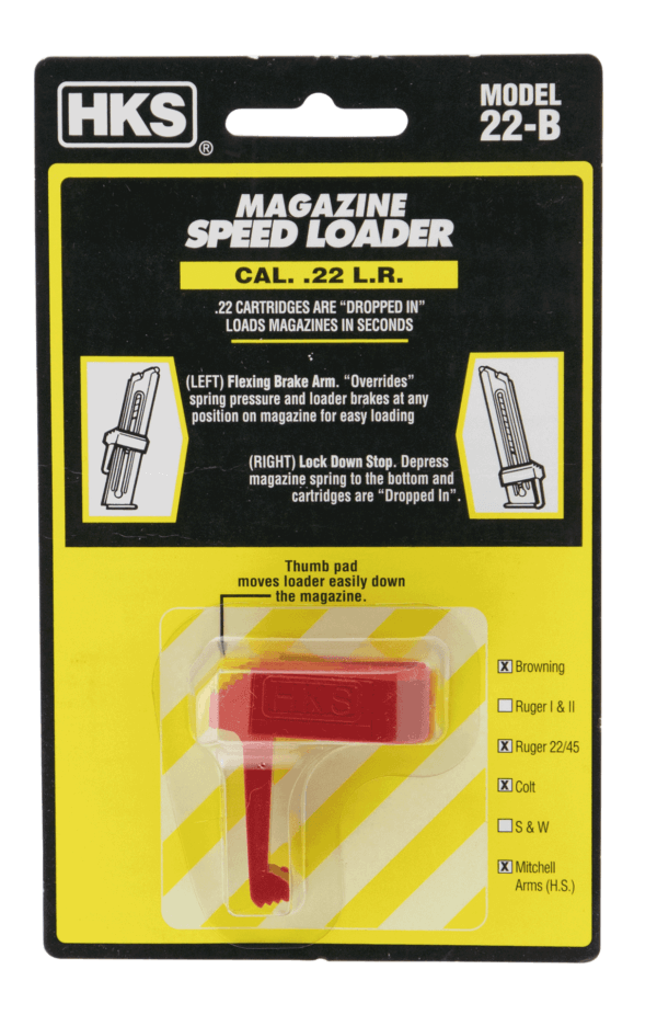 HKS 22B Speed Mag Loader Made of Plastic with Red Finish for 22 LR Pistols HKS 22B Speed Mag Loader Made of Plastic with Red Finish for 22 LR Pistols