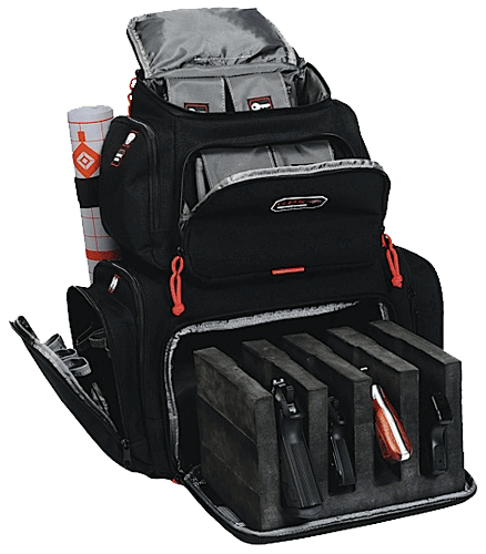 GPS Bags 1711BP Handgunner Backpack 1000D Nylon Black with Foam Cradle Holds 4 Medium Handguns Mag Pockets Pull-Out Rain Cover & Visual ID Storage System