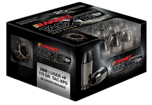 Barnes Bullets 21551 TAC-XPD Defense 9mm Luger +P 115 gr TAC-XP 20rd Box
